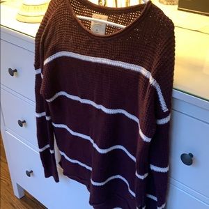 Burgundy and white striped sweater.  Size medium